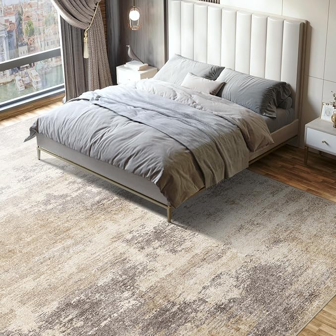 Washable Abstract 10x14 Area Rug: Low Pile and Non-Slip Rubber Backing Modern - Image 4