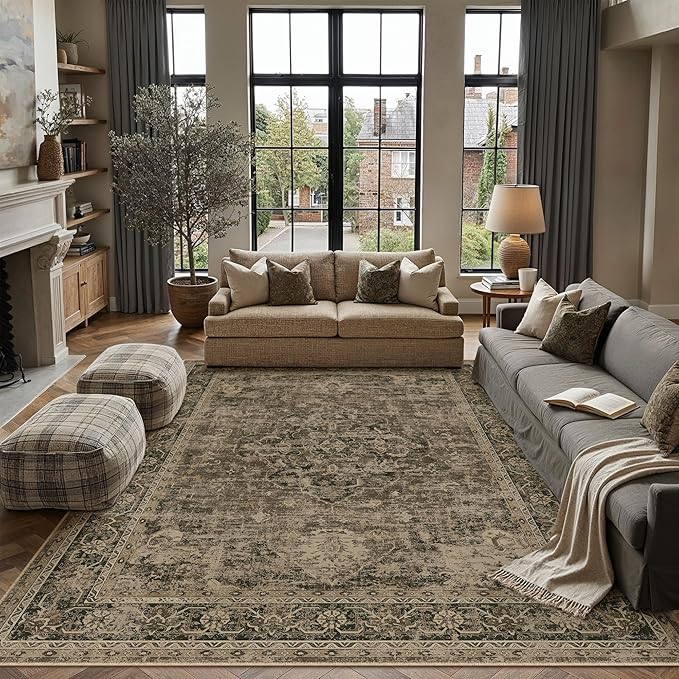 PureCozy 6x9 Washable Area Rug Brown Vintage Distressed Large Rug - Image 3