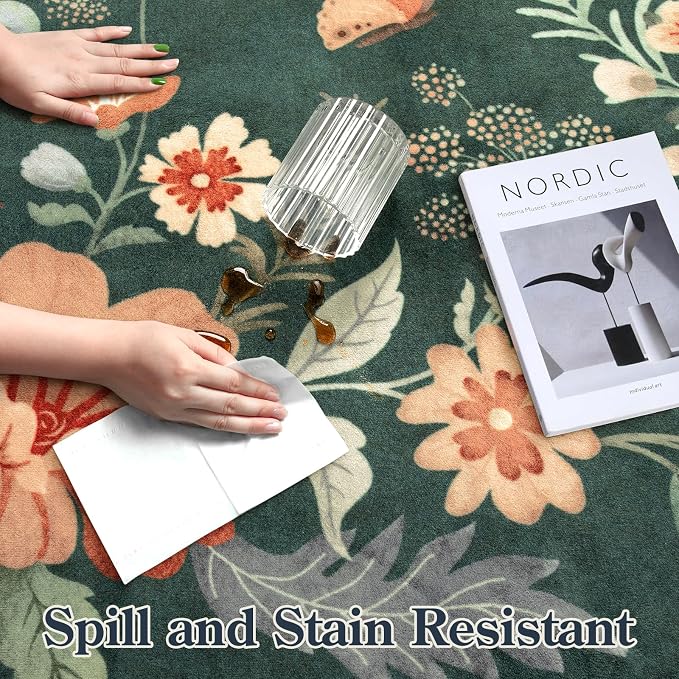 Lahome Floral Washable Rugs 8x10, Non-Slip Soft Bedroom Rug Stain Resistant - Image 5