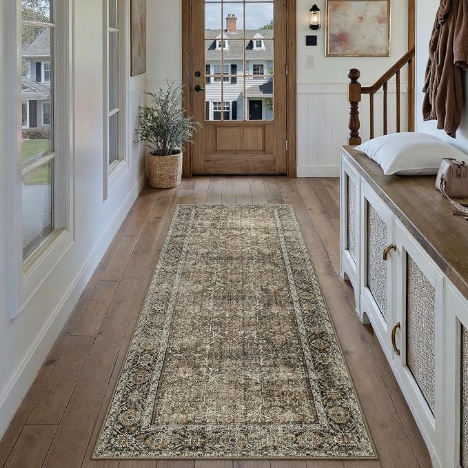 PureCozy Brown Runner Rug 2x6 Vintage Area Carpet Hallway Long Indoor Kitchen - Image 5