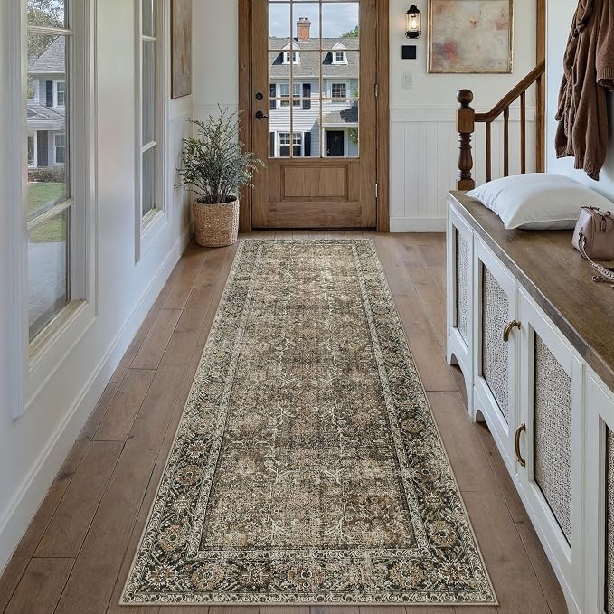 PureCozy Brown Runner Rug 2x7 Vintage Area Carpet Hallway Long Indoor Kitchen by PureCozy