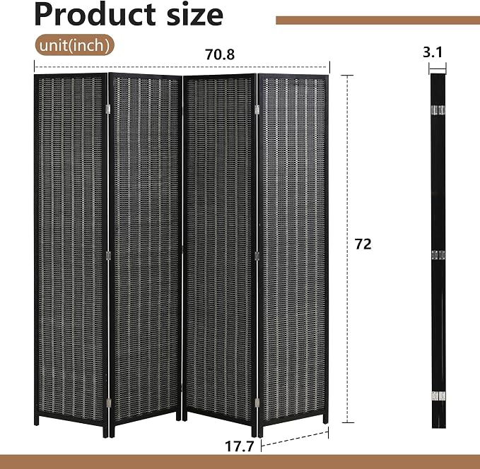 FDW Bamboo Room Divider Folding Privacy Screen 4 Panel 70 Inches High 17 Inches - Image 7