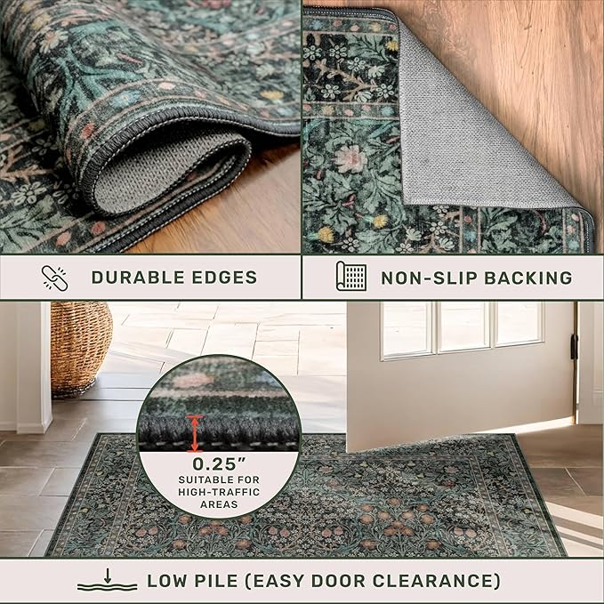 Vintage Floral Dark Green 3x5 Area Rugs - Image 4