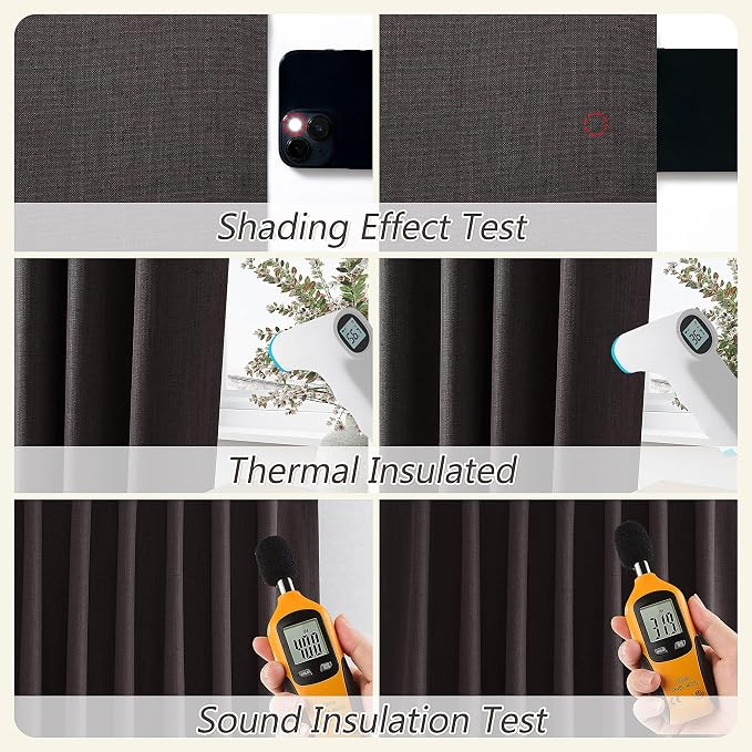 Guken Cocoa Coffee 100% Blackout Linen Curtains 96 Inch Length 2 Panels Set - Image 5