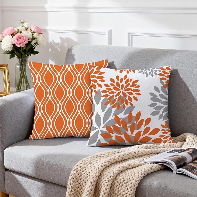 Hexagram Geometric Orange Pillow Covers 18x18 Set of 4, Decorative Outdoor Boho - Image 3