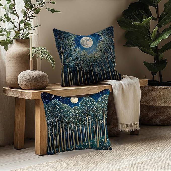 Vintage William Morris Moon Inspired Forest Green Decor Throw Pillow Covers - Image 5