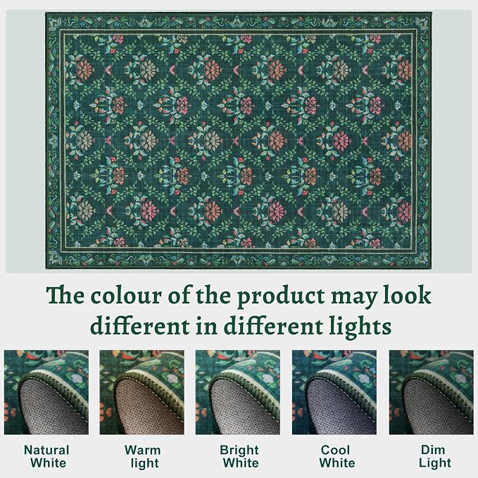 Tangsoo 2x3 Small Washable Entry Rug, Non Slip Green Floral Throw Area Rugs - Image 2
