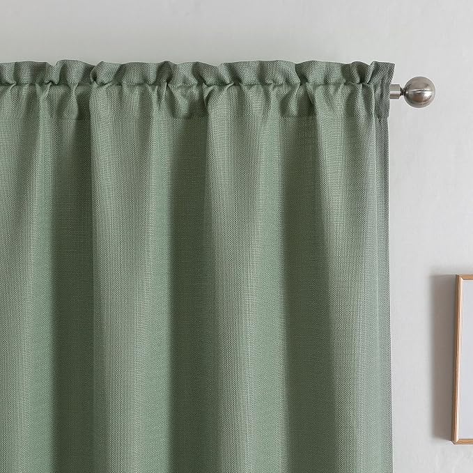 Chyhomenyc Sage Green Valance for Windows, Faux Linen Slub Textured Semi Sheer - Image 5