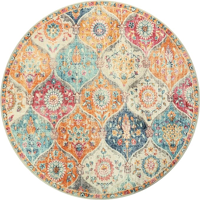Lahome Moroccan Trellis Washable Round Rugs, Non-Slip Soft Round Rug 4ft - Image 2