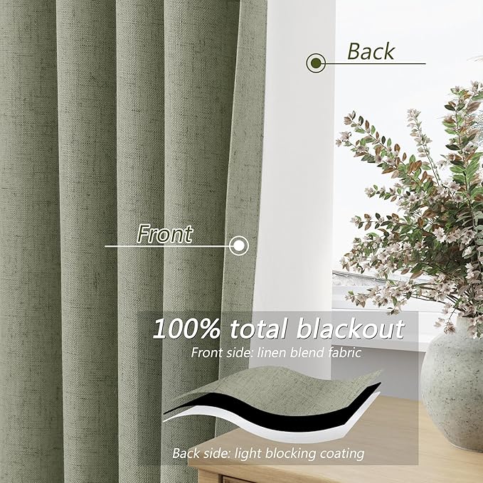 Sage Green 100% Blackout Curtains 63 Inch Length 2 Panels Set - Image 3