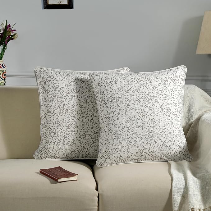 Ridhi Block Print Taupe Pillow Cover 20" x 20" Decorative Couch Pillows - Image 2
