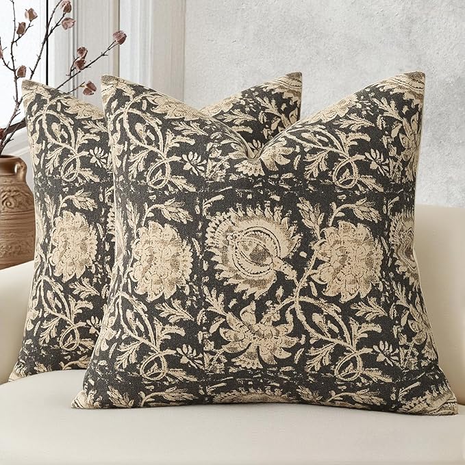 Vintage Floral Print Throw Pillow Covers 26x26 Set of 2 Neutral Modern by DKwizme