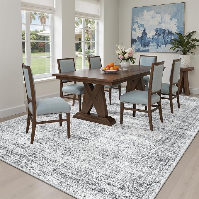 7x9 Area Rug for Living Room Washable Abstract Vintage Soft Thin Indoor Floor - Image 4