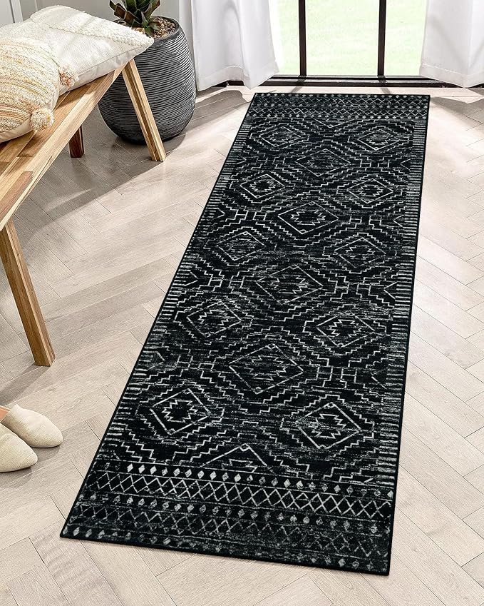 Wonnitar Washable Kitchen Runner Rug 2x6, Moroccan Black Runners by Wonnitar