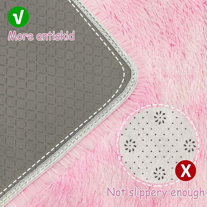Tie-Dye Pink Fluffy Rug for Bedroom 4x6ft Soft Shag Area Rug Mat Bedside Throw - Image 3