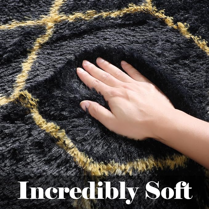 ONASAR 7x9 Area Rugs for Living Room Bedroom, Large Boho Fluffy Black and Gold - Image 4