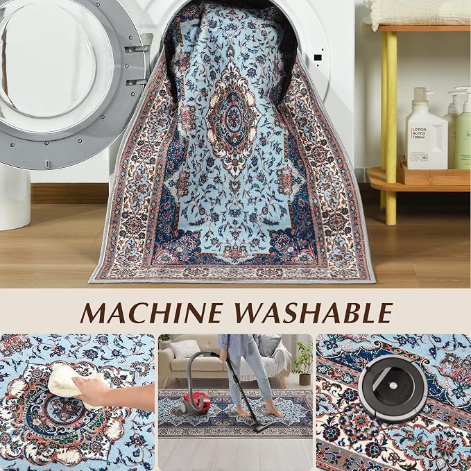 Runner Rug for Bedroom, 2x6Ft Machine Washable Area Rugs, Vintage Non-Slip Low - Image 3