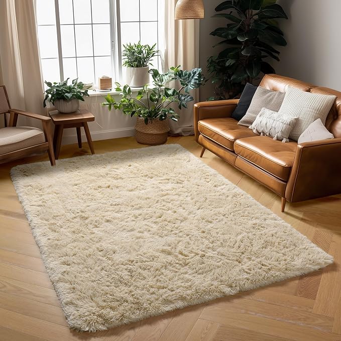 Amdrebio Beige Area Rugs for Bedroom Kids Room Decor, Fluffy Plush Shaggy Furry - Image 5