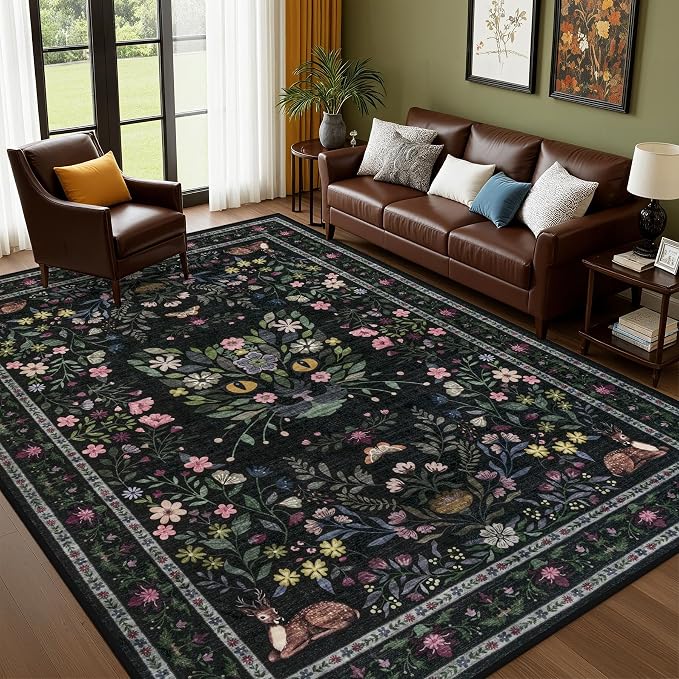 9x12 Area Rugs Living Room Rug: Vintage Washable Rug Floral Soft Carpet Indoor - Image 9