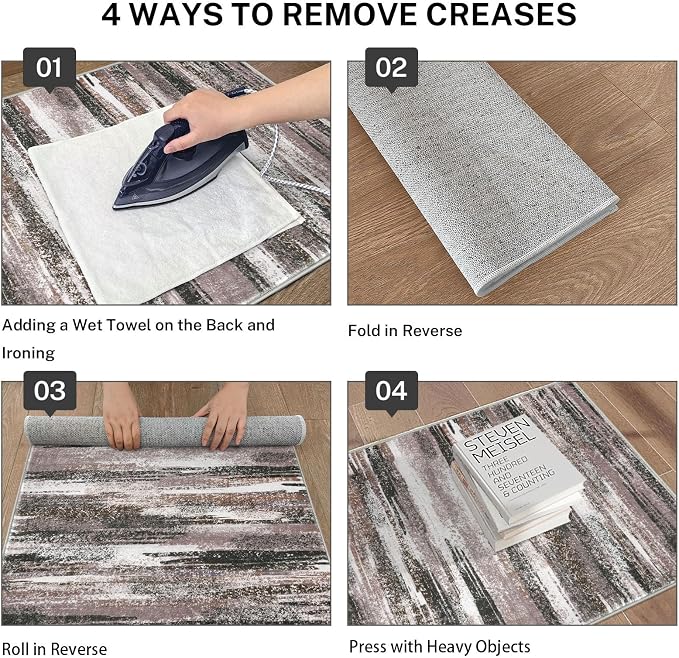 Lansny Modern Abstract Runner Rug 2.6x10, Dark Light Brown White Washable Long - Image 3