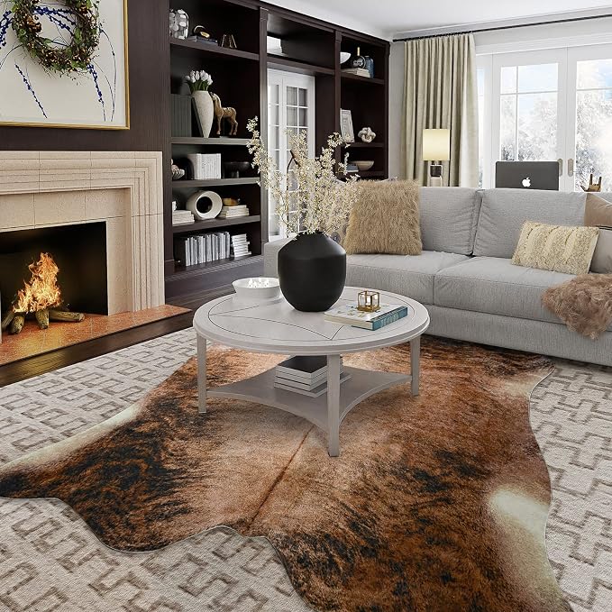 Easycozy Faux Cowhide Rug Large Cow Print 8 x 10 Feet Thickened Elastic Cowhide by HomeWesternDecoration