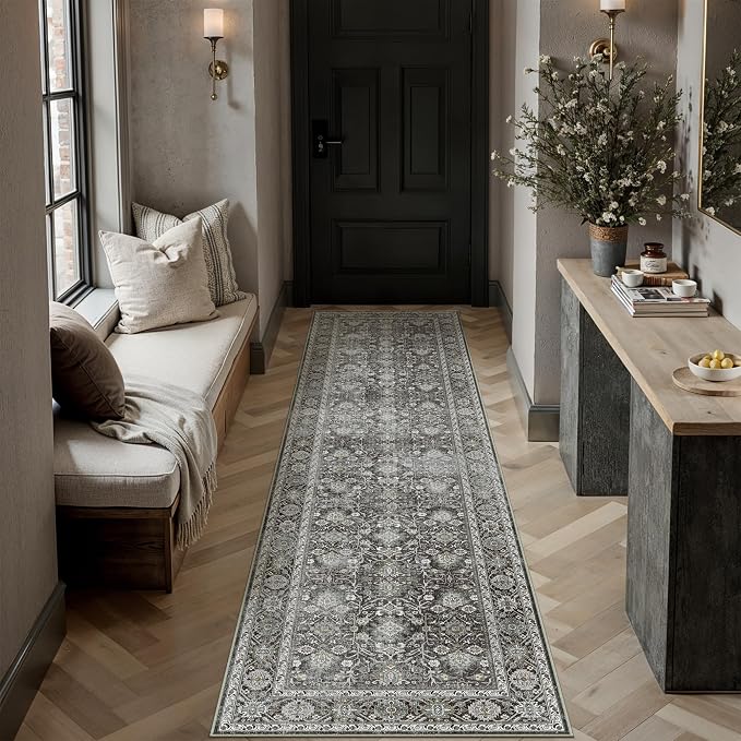 PureCozy Black Runner Rug 2x8 Vintage Area Carpet Hallway Long Indoor Kitchen - Image 2