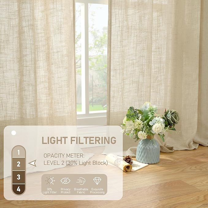 LAMIT Natural Linen Curtains 95 Inch - Image 3