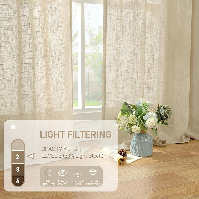 LAMIT Light Filtering Linen Curtains 78 inches Long - Image 4