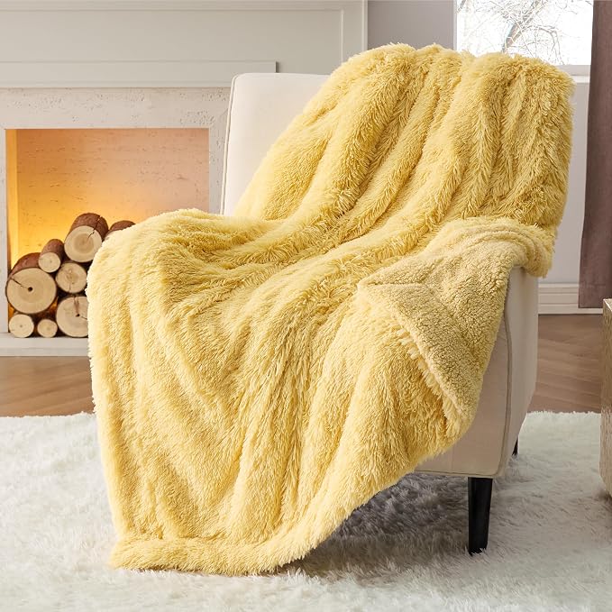 Bedsure GentleSoft Fluffy Yellow Throw Blanket, Room Decor Yellow Gifts - Image 9