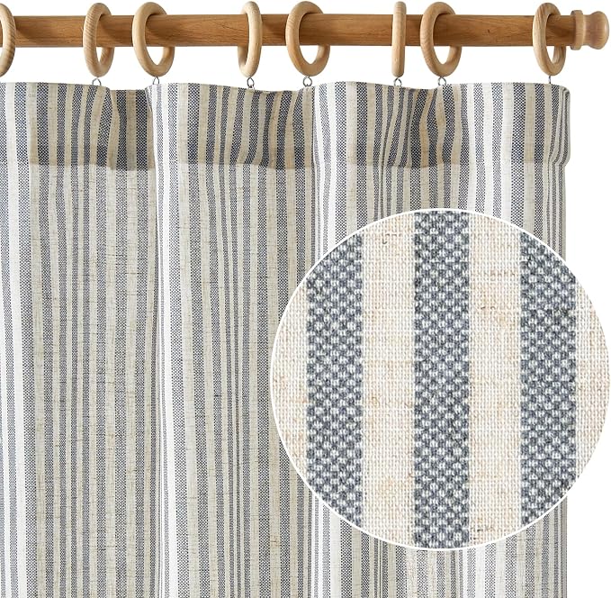jinchan Linen Curtains for Living Room Blue on Beige Striped Curtains for - Image 2