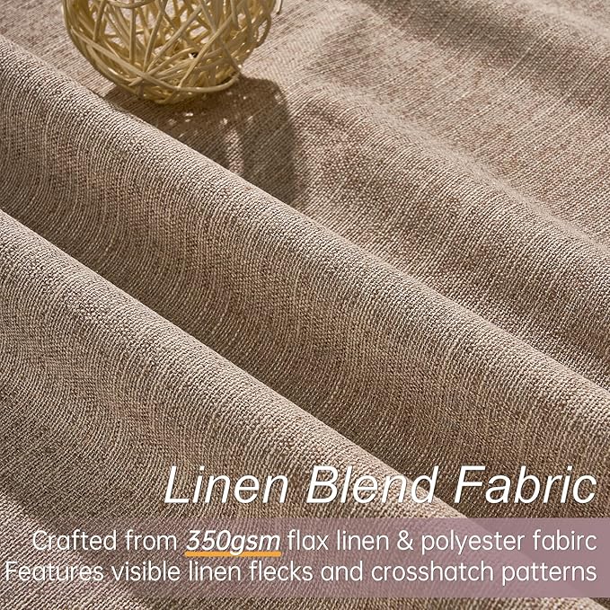 Topfinel 94 Inches Long Taupe Flax Custom Blackout Linen Curtains, Viral Ivory - Image 3