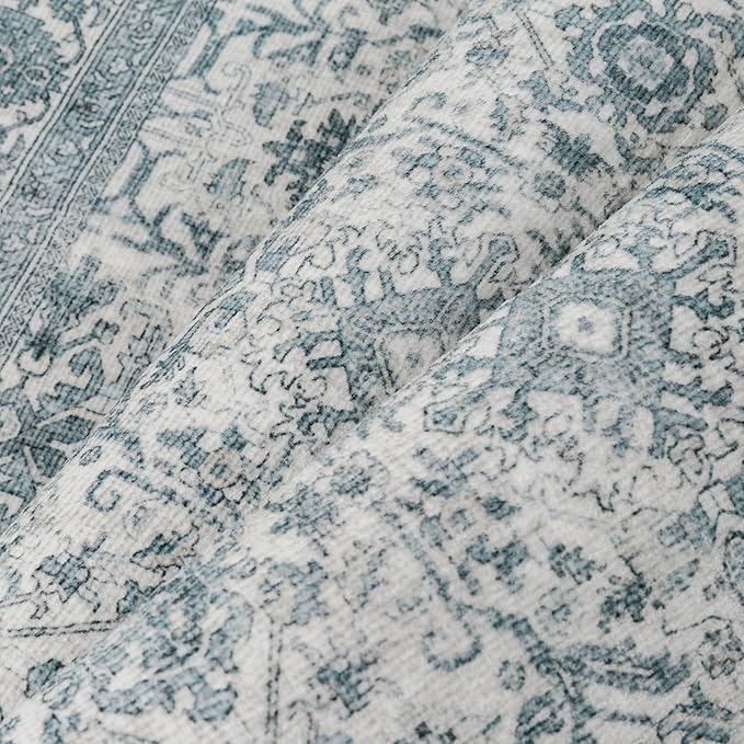 PureCozy Area Rug 5x7 Blue Washable Living Room Carpet Soft Non Slip Vintage - Image 8