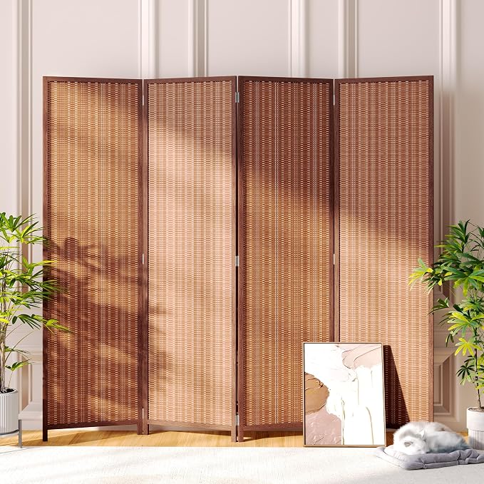 JOSTYLE 4 Panel Folding Privacy Screens 6ft Bamboo Freestanding Room Dividers by Jostyle
