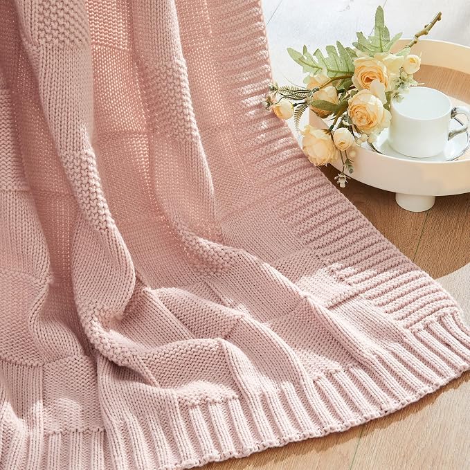 CozeCube Check Knit Throw Blanket, Decorative Christmas Soft Cozy Warm Knitted - Image 4