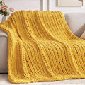 Chunky Knit Throw Blanket, Handmade Yellow Crochet Big Thick Blanket, Machine by Unknown
