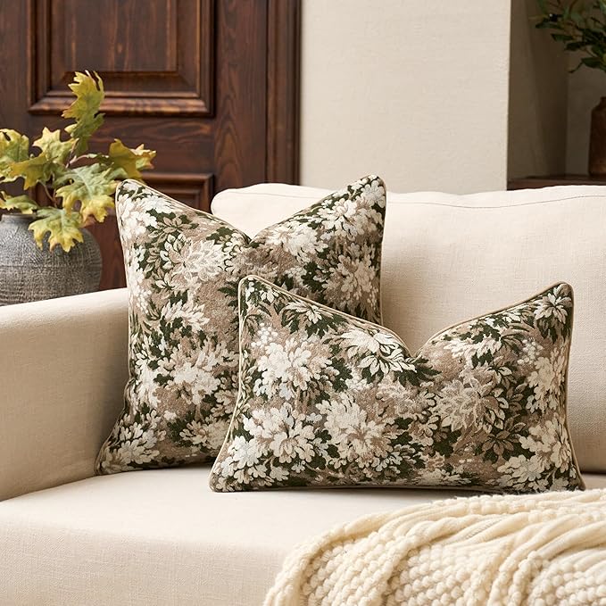 Yangest Neutral Floral Pillow Cover 20 x 20 Inches, Vintage Chenille Square - Image 4