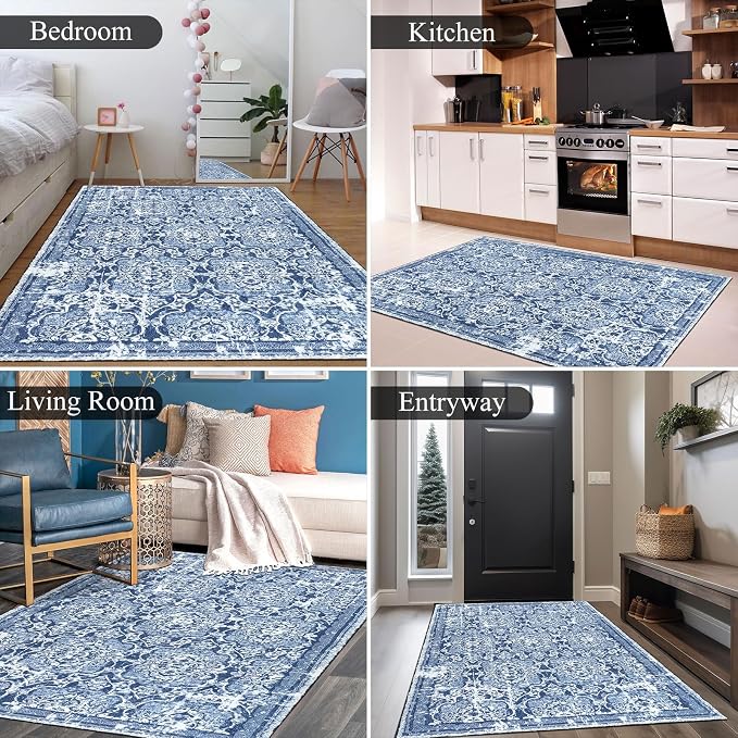 Vaukki Living Room Rug, Vintage Shaggy Soft Laundry Rug, Non Slip Kitchen Area - Image 4