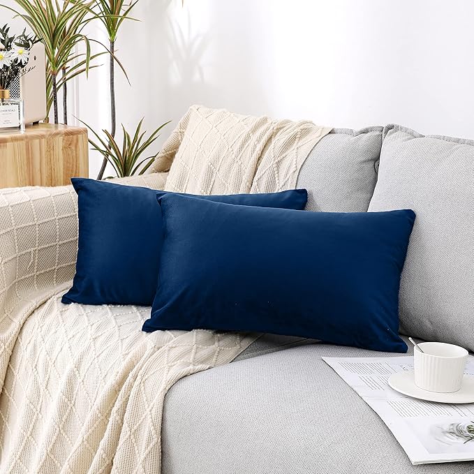 NiNi ALL Decorative Throw Pillow Covers Velvet 20x30 Inch Pack of 2 Dark Blue by NiNiALL