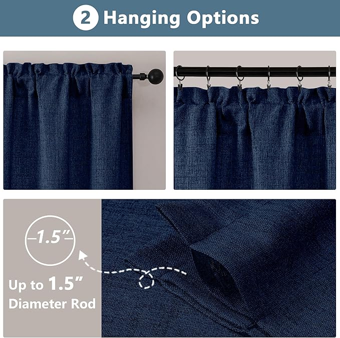 Chyhomenyc Navy Blue Kitchen Curtains 24 Inch Length, Light Filtering Faux - Image 4