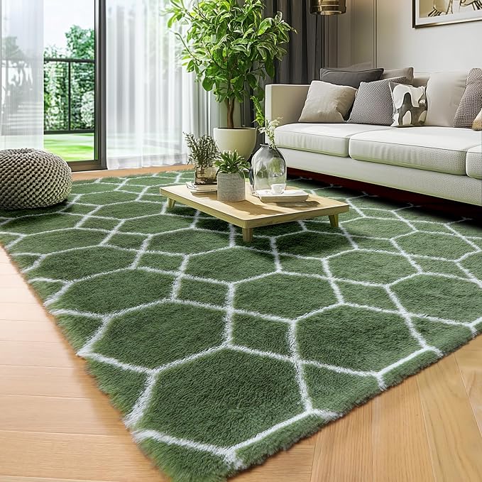 ONASAR 6x9 Area Rugs for Living Room Bedroom, Large Fluffy Olive Green and - Image 9