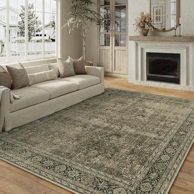 PureCozy Light Brown Area Rug 6x9 Vintage Washable Indoor Door Mat Living Room - Image 6