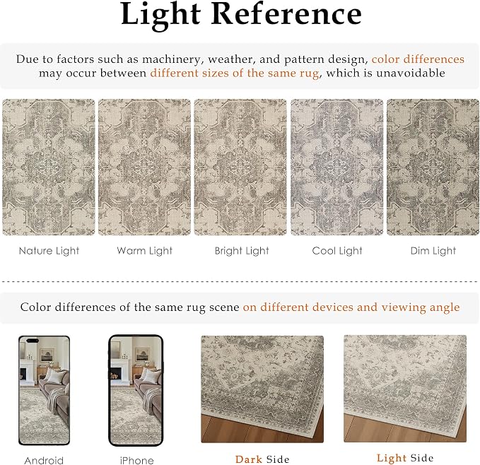 PureCozy 6x9 Washable Area Rug Beige Grey Vintage Distressed Large Rug - Image 6