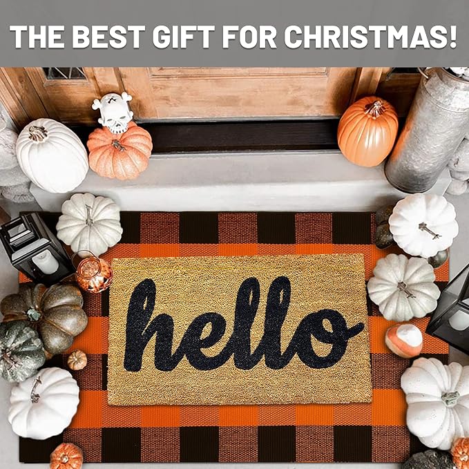 IOHOUZE Fall Buffalo Plaid Check Rug Outdoor Doormat 27.5 x 43 Inches Washable - Image 2
