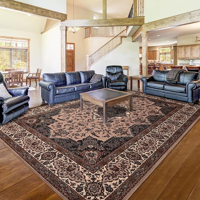 Area Rug for Living Room, 5x7Ft Machine Washable Vintage Brown Rugs for Bedroom by Rtizon