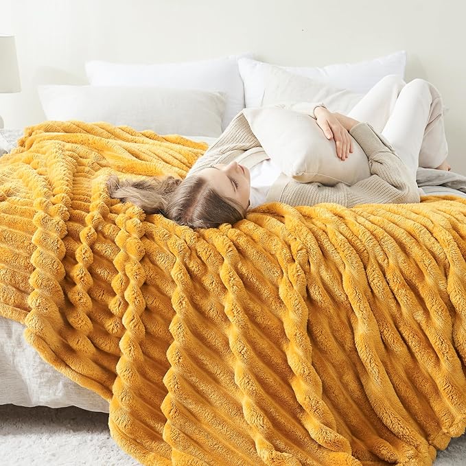 NEWCOSPLAY Super Soft Throw Blanket Mustard Yellow Premium Silky Flannel Fleece - Image 4