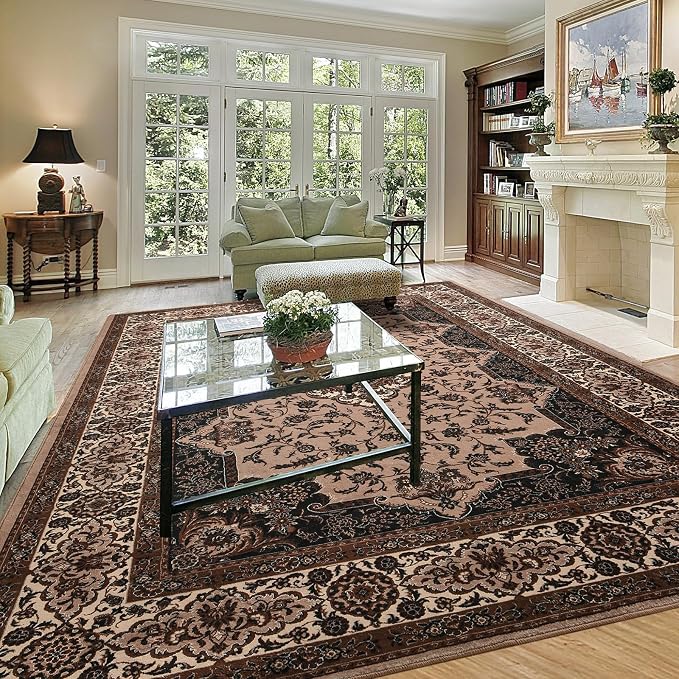 Area Rug for Living Room, 8x10Ft Machine Washable Large Brown Rugs for Dining - Image 2