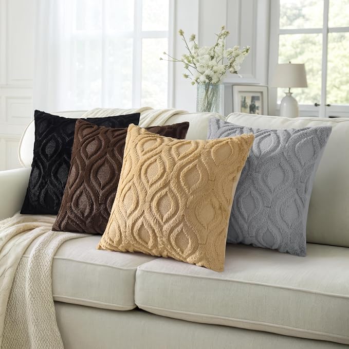 decorUhome Throw Pillow Covers 16x16 Inch Set of 2, Soft Plush Faux Wool Grey - Image 5