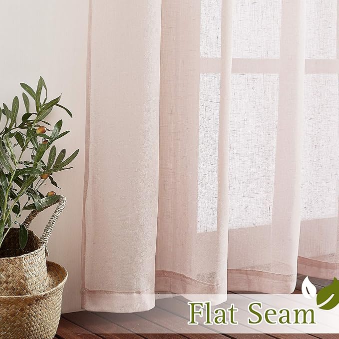 NICETOWN Linen Textured Semi Sheer Bedroom Curtains, Grommet Semi Sheer Window - Image 6