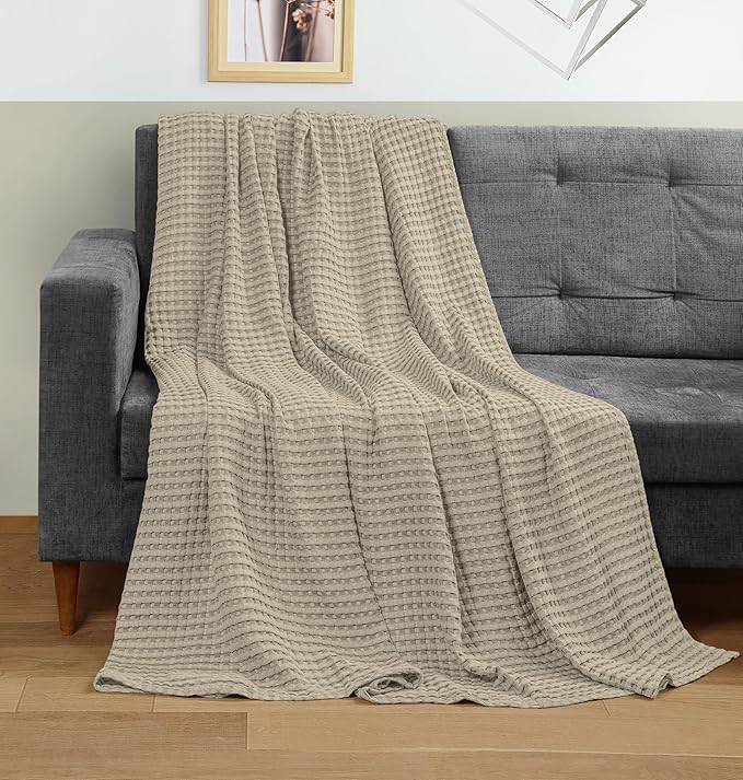 Utopia Bedding Khaki 100% Cotton Waffle Blanket 300 GSM Soft Lightweight - Image 6