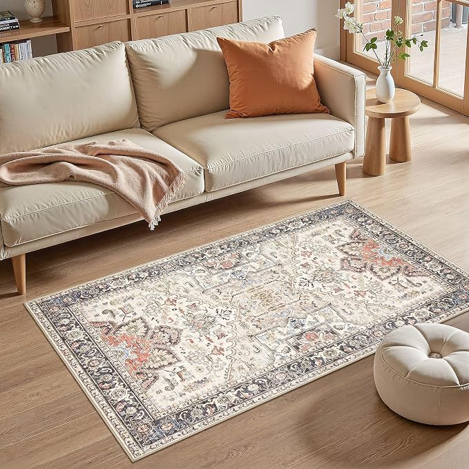 3x5 Washable Entryway Rug: Non-Slip Soft Vintage Floral Indoor Area Rug - Image 3